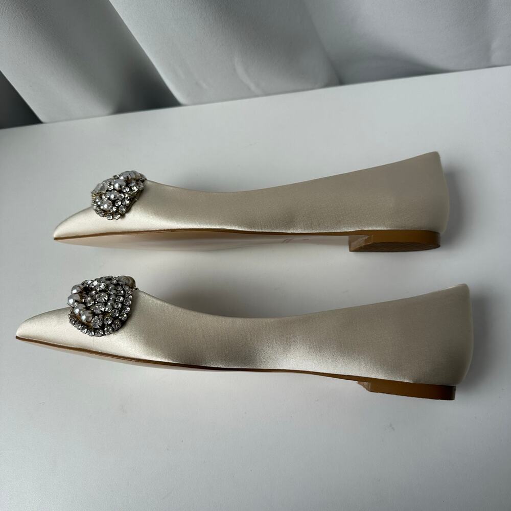 Badgley Mischka (9) Octavia Satin Ivory Embellished Flats - Bridal, Glam, Event - Picture 5 of 13